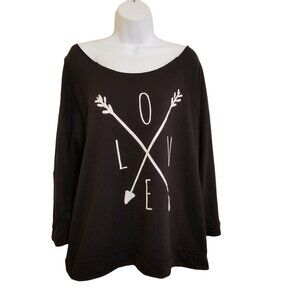 Thread Tank Designs Top Womens XXL Black Love 3/4 Sleeve Raw Edge Boat Neck